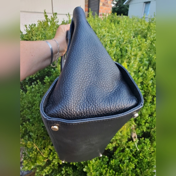 Kate Spade Meriwether Flynn Street Large Leather Tote Purse Bag Black White - Picture 9 of 11